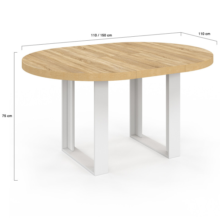 Tavolo da pranzo rotondo allungabile per 6 persone 110-150 cm in legno e bianco - PHOENIX | IdMarket
