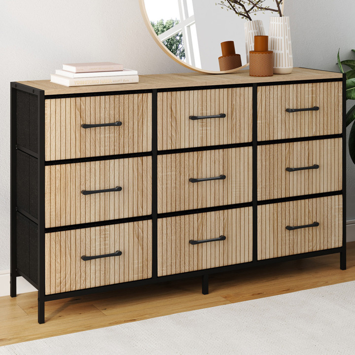 Cassettiera a 9 cassetti in tessuto effetto doghe 115 CM, design industriale - UTAH | IDMarket