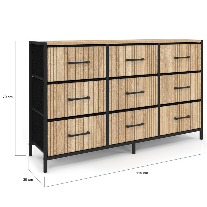 Cassettiera a 9 cassetti in tessuto effetto doghe 115 CM, design industriale - UTAH | IDMarket