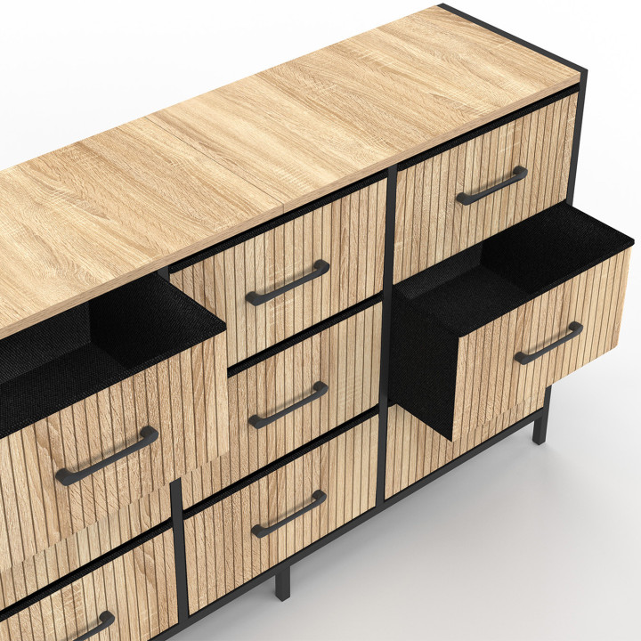 Cassettiera a 9 cassetti in tessuto effetto doghe 115 CM, design industriale - UTAH | IDMarket