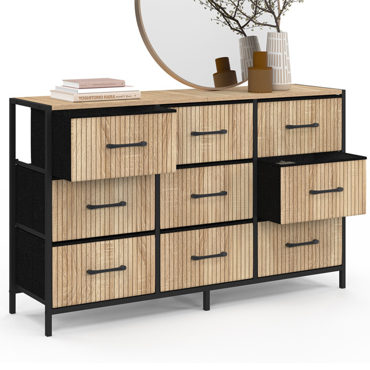 Cassettiera a 9 cassetti in tessuto effetto doghe 115 CM, design industriale - UTAH | IDMarket