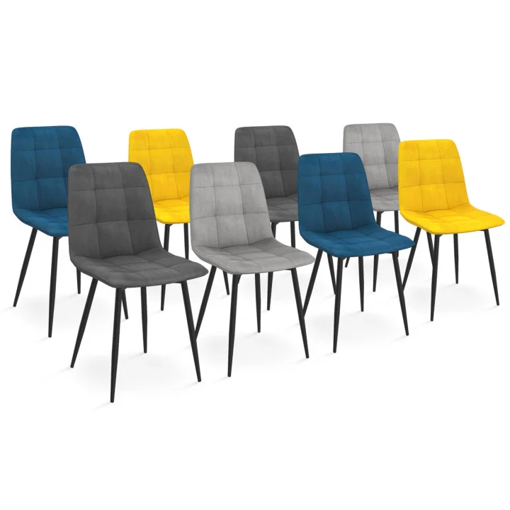 Sedie moderne in velluto blu x2, grigio scuro x2, grigio chiaro x2, giallo x2 - MILA | ID Market