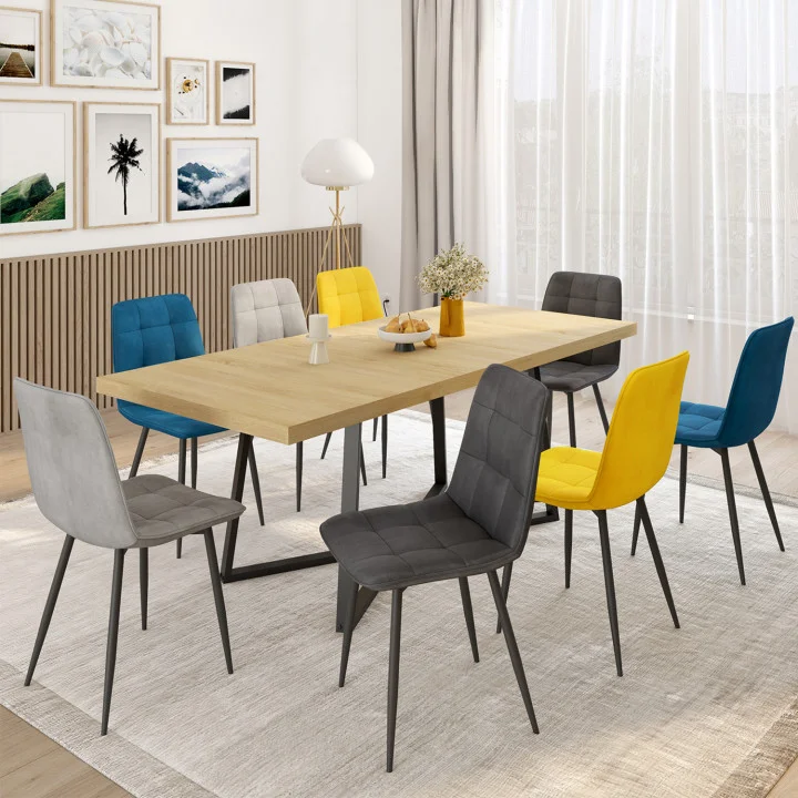 Sedie moderne in velluto blu x2, grigio scuro x2, grigio chiaro x2, giallo x2 - MILA | ID Market