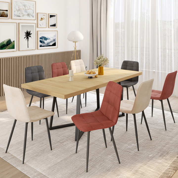 Sedie moderne in velluto misto terracotta x3, grigio scuro x2 e beige x3 - MILA | ID Market