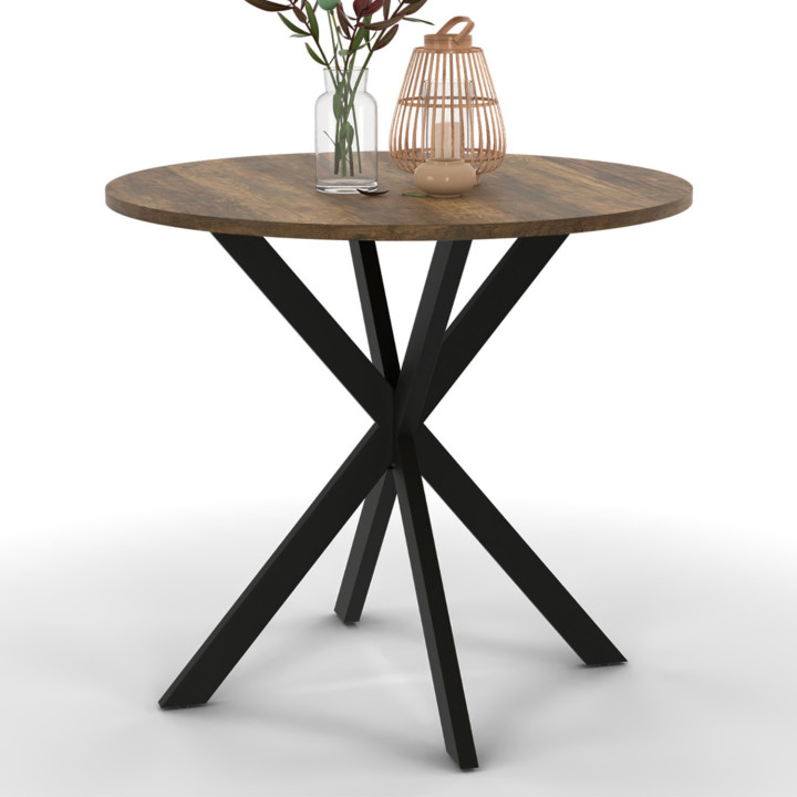 Tavolo da pranzo rotondo 80 cm in legno scuro e nero (2-4 persone) - ALIX | ID Market