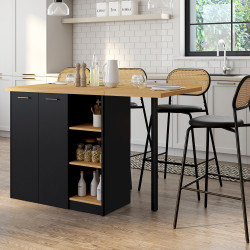 Isola centrale da 140 cm in legno nero con piano di lavoro effetto faggio - CESAR | Zen Cart! IDMarket