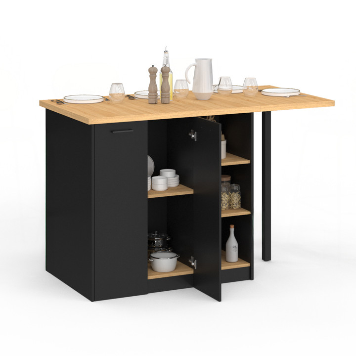 Isola centrale da 140 cm in legno nero con piano di lavoro effetto faggio - CESAR | Zen Cart! IDMarket