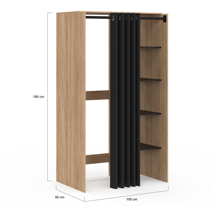 Mobile lavatrice doppio in legno e nero con tenda scorrevole - WALLIS | ID Market