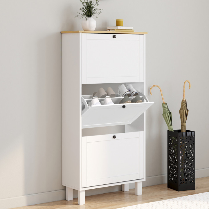 Scarpiera a 18 paia in legno e bianco - ACHILLE | The Art of Shoe Styling IDMarket