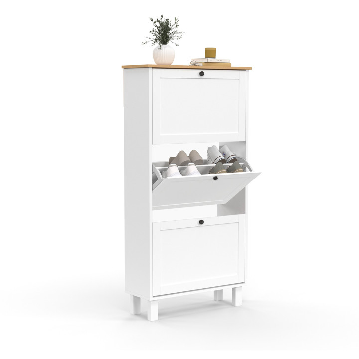 Scarpiera a 18 paia in legno e bianco - ACHILLE | The Art of Shoe Styling IDMarket