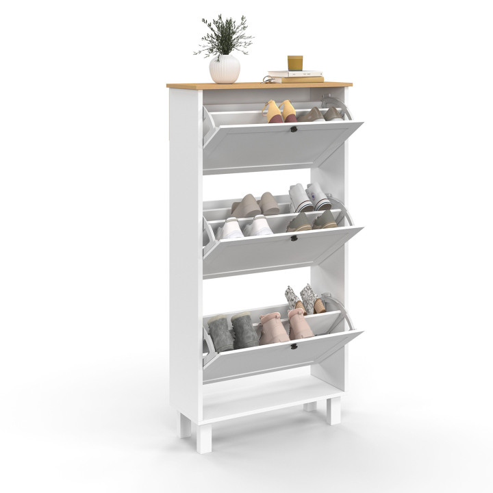 Scarpiera a 18 paia in legno e bianco - ACHILLE | The Art of Shoe Styling IDMarket