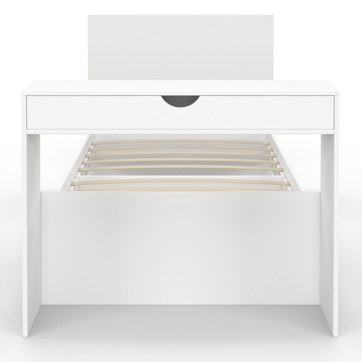 Letto singolo bianco 90 x 190 cm con contenitore, rete, testata e scrivania - OMAHA | Zen Cart! IDMarket