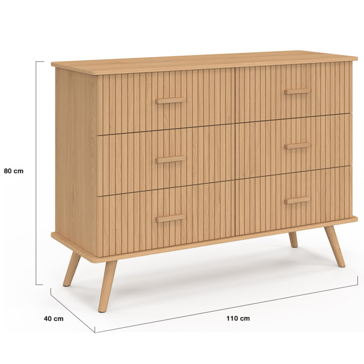 Cassettiera a 6 cassetti 110 cm con doghe in rovere - JULIETTE | IDMarket