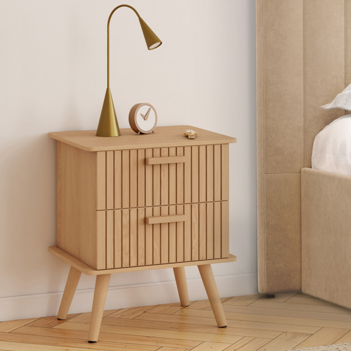 Set di 2 comodini con 2 cassetti e doghe in legno in rovere - JULIETTE | IDMarket