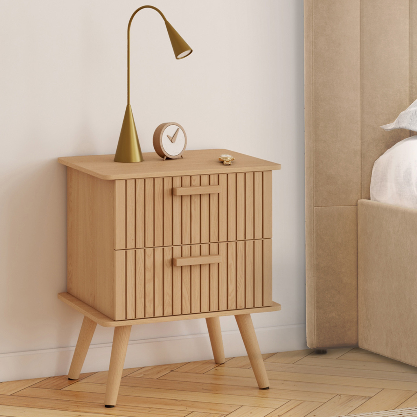 Set 2 comodini con 2 cassetti in legno naturale e fibra naturale Bora | Klast Home