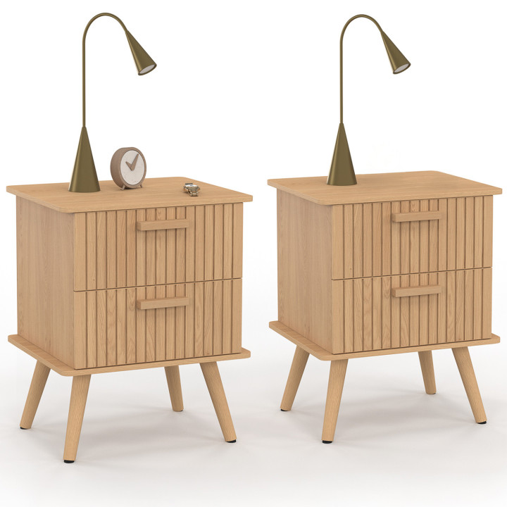 Set di 2 comodini con 2 cassetti e doghe in legno in rovere - JULIETTE | IDMarket