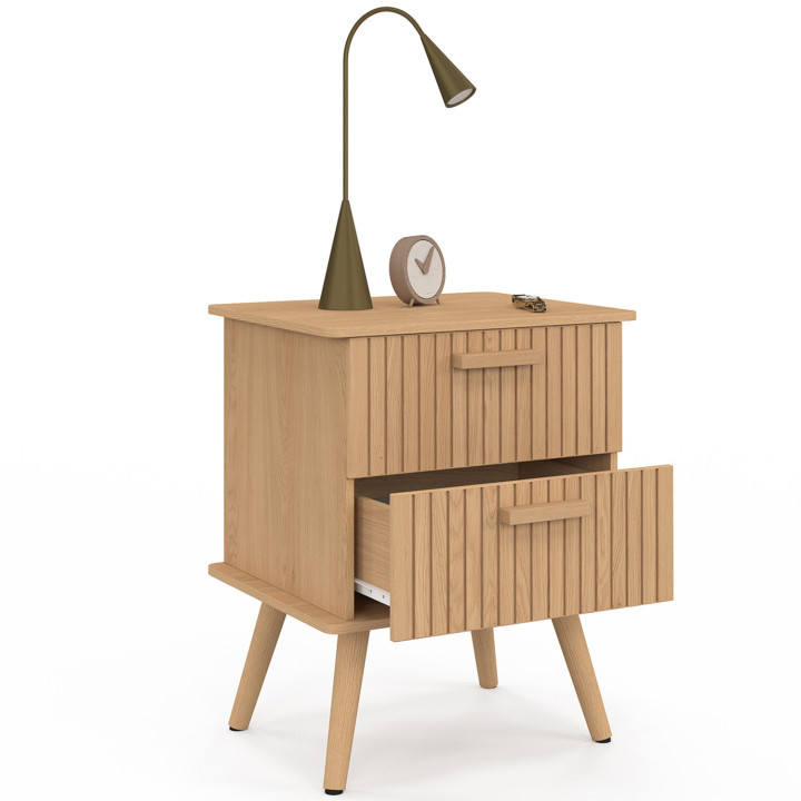Set di 2 comodini con 2 cassetti e doghe in legno in rovere - JULIETTE | IDMarket