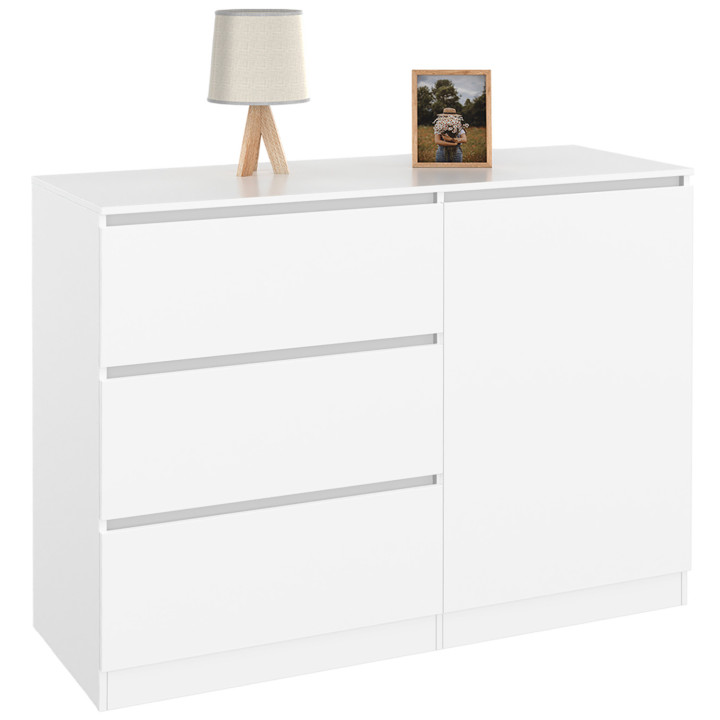 Cassettone 3 cassetti + 1 anta 110 cm legno bianco - TOMI | REGNO UNITO IDMarket