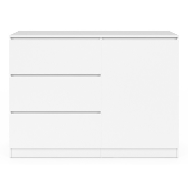 Cassettone 3 cassetti + 1 anta 110 cm legno bianco - TOMI | REGNO UNITO IDMarket