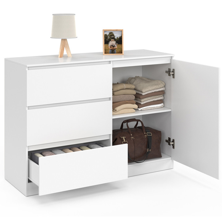 Cassettone 3 cassetti + 1 anta 110 cm legno bianco - TOMI | REGNO UNITO IDMarket