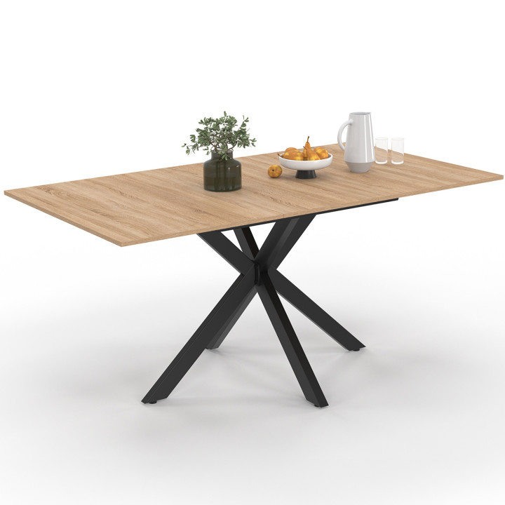 Tavolo da pranzo rettangolare allungabile 120-160 cm 4-8 persone in legno e gamba a ragno nera - ALIX | The ALIX Collection IDMa