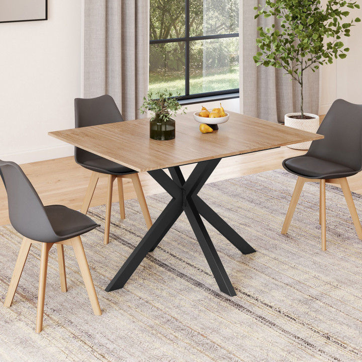 Tavolo da pranzo rettangolare allungabile 120-160 cm 4-8 persone in legno e gamba a ragno nera - ALIX | The ALIX Collection IDMa