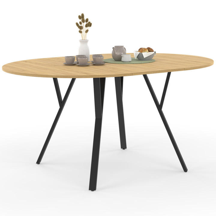 Tavolo da pranzo rotondo allungabile in legno e nero 4-8 persone design industriale 110-150cm - YSEULT | ID Market
