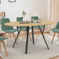 Tavolo da pranzo rotondo allungabile in legno e nero 4-8 persone design industriale 110-150cm - YSEULT | ID Market