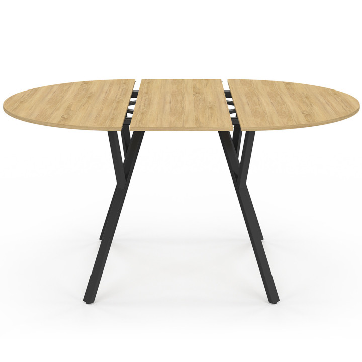 Tavolo da pranzo rotondo allungabile in legno e nero 4-8 persone design industriale 110-150cm - YSEULT | ID Market