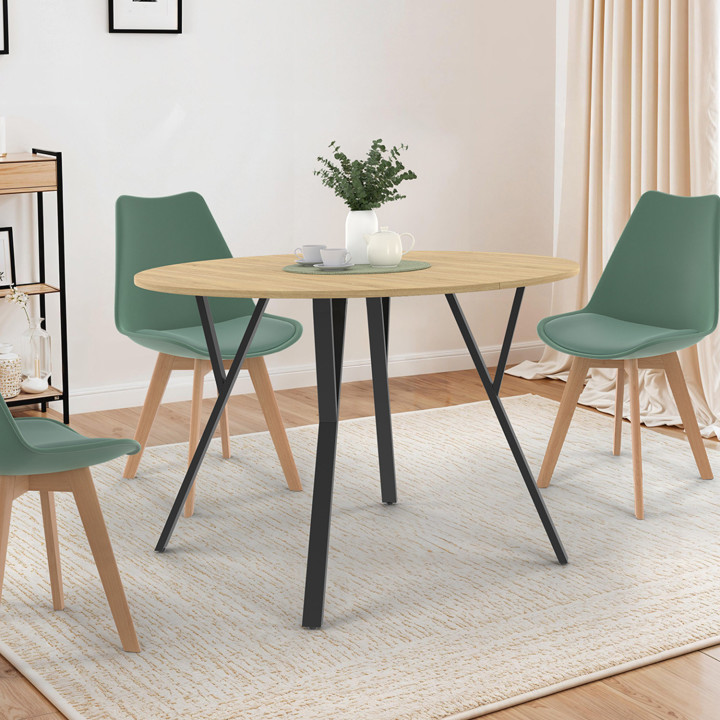 Tavolo da pranzo rotondo allungabile in legno e nero 4-8 persone design industriale 110-150cm - YSEULT | ID Market