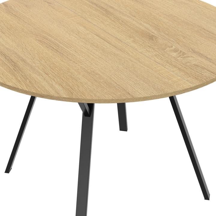Tavolo da pranzo rotondo allungabile in legno e nero 4-8 persone design industriale 110-150cm - YSEULT | ID Market