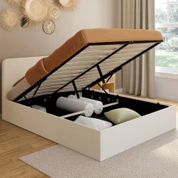 Letto matrimoniale con testata e box spring 140x190cm in tessuto bouclette - BRADFORD | ID Market