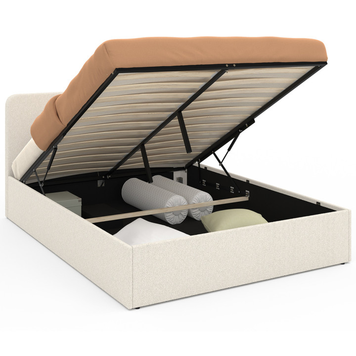 Letto matrimoniale con testata e box spring 140x190cm in tessuto bouclette - BRADFORD | ID Market