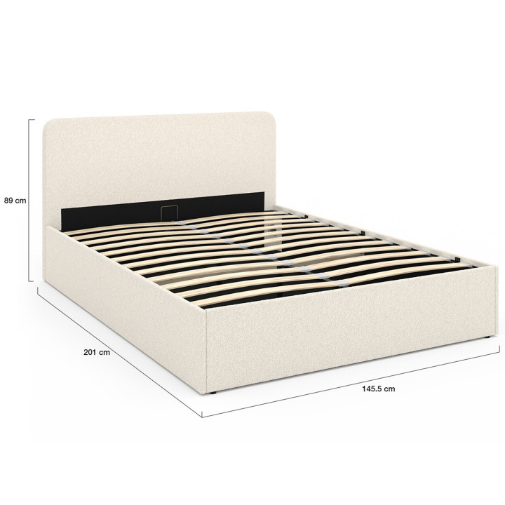 Letto matrimoniale con testata e box spring 140x190cm in tessuto bouclette - BRADFORD | ID Market