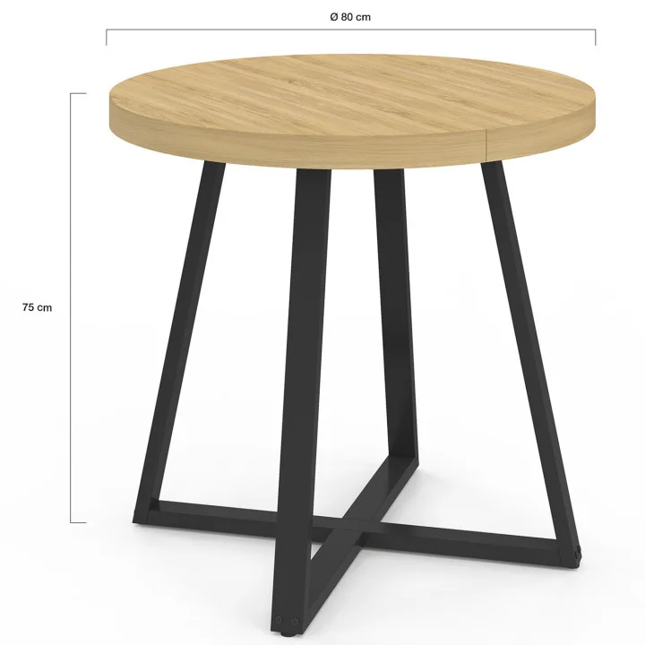 Tavolo da pranzo rotondo in legno per 4 persone con gambe nere 80cm - SELMA | ID Market
