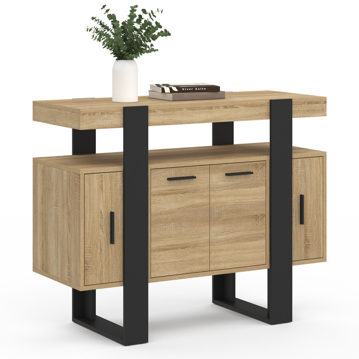 Credenza in legno e nero 100cm 4 ante con ripiano - PHOENIX | ID Market