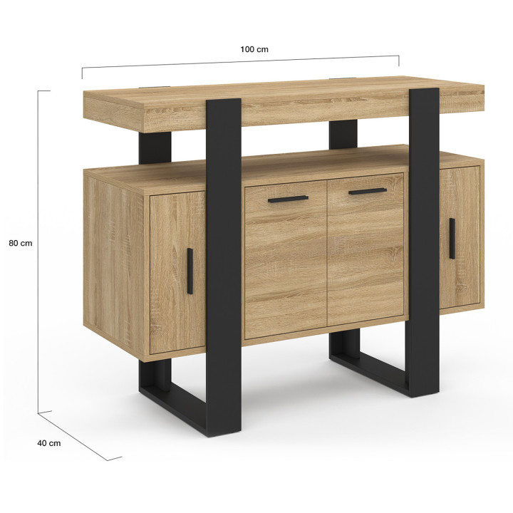 Credenza in legno e nero 100cm 4 ante con ripiano - PHOENIX | ID Market