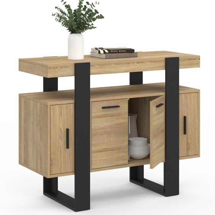 Credenza in legno e nero 100cm 4 ante con ripiano - PHOENIX | ID Market
