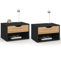 Comodini a parete in faggio e nero 1 cassetto con nicchia - CATHY | ID Market