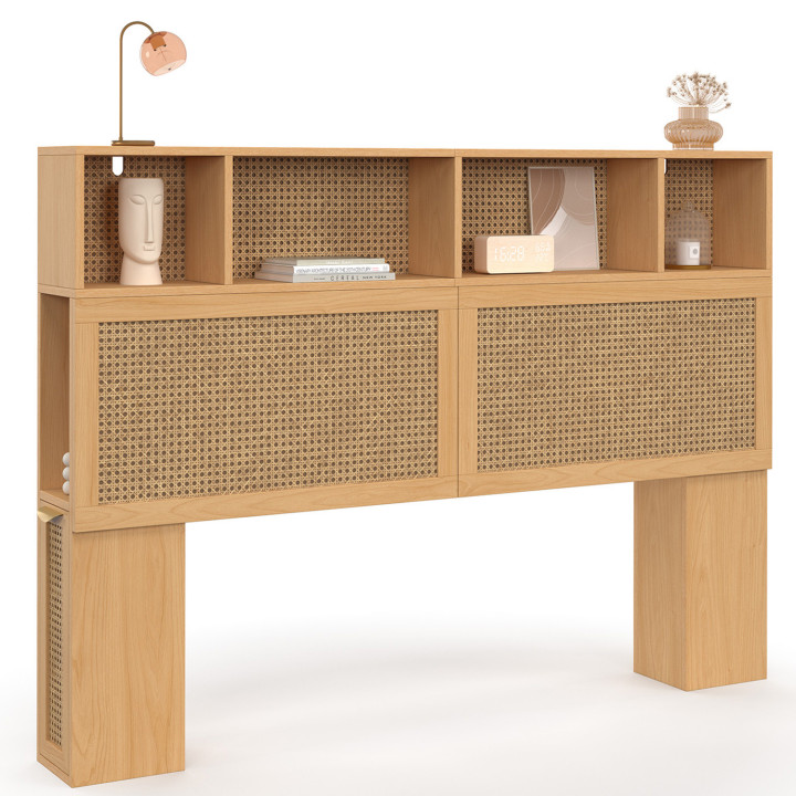 Testata in legno e canna con contenitore chiuso e nicchie 145cm - EDHEN | ID Market