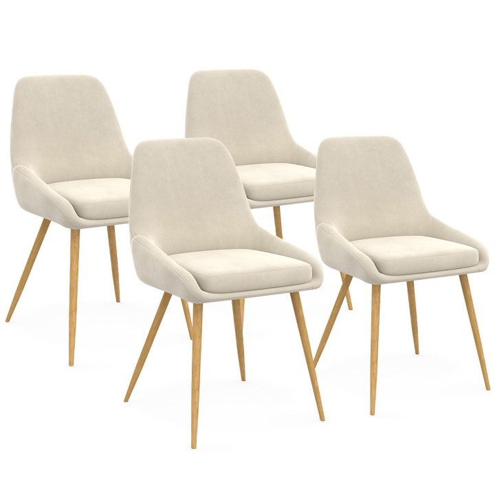Sedie da pranzo in velluto beige con gambe effetto legno - THALYA | Zen Cart! IDMarket