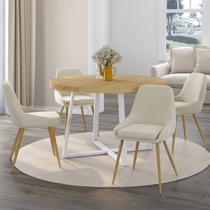 Sedie da pranzo in velluto beige con gambe effetto legno - THALYA | Zen Cart! IDMarket
