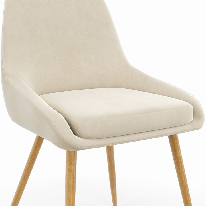 Sedie da pranzo in velluto beige con gambe effetto legno - THALYA | Zen Cart! IDMarket