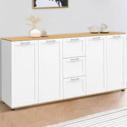 Buffet 180 cm XXL 4 ante con 3 cassetti in legno e bianco - VITO | IDMarket