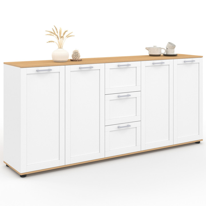 Buffet 180 cm XXL 4 ante con 3 cassetti in legno e bianco - VITO | IDMarket