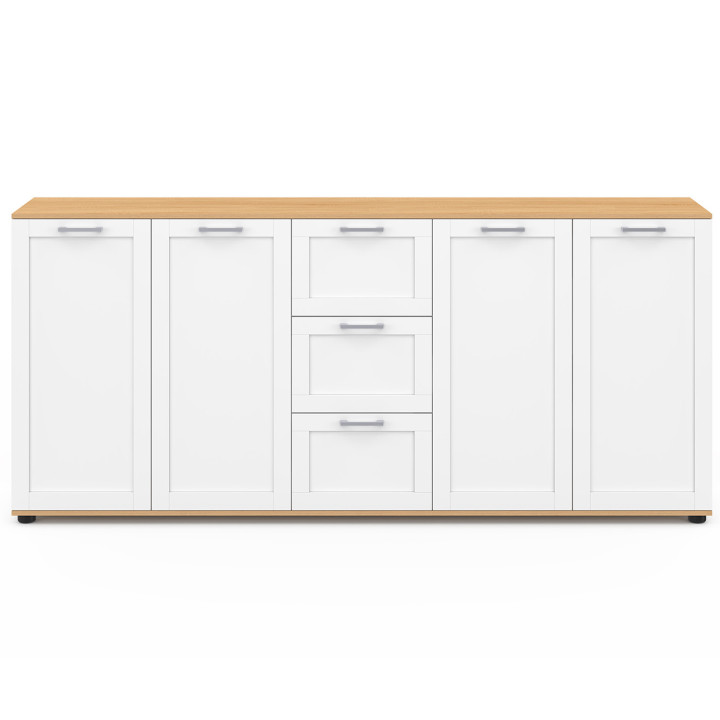 Buffet 180 cm XXL 4 ante con 3 cassetti in legno e bianco - VITO | IDMarket