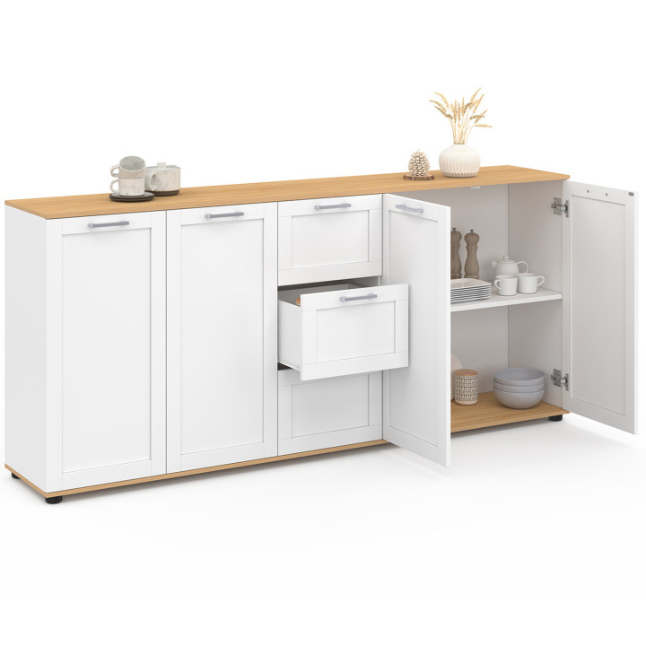 Buffet 180 cm XXL 4 ante con 3 cassetti in legno e bianco - VITO | IDMarket