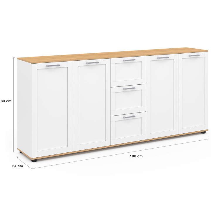 Buffet 180 cm XXL 4 ante con 3 cassetti in legno e bianco - VITO | IDMarket