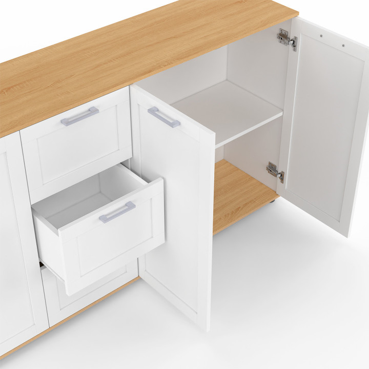 Buffet 180 cm XXL 4 ante con 3 cassetti in legno e bianco - VITO | IDMarket