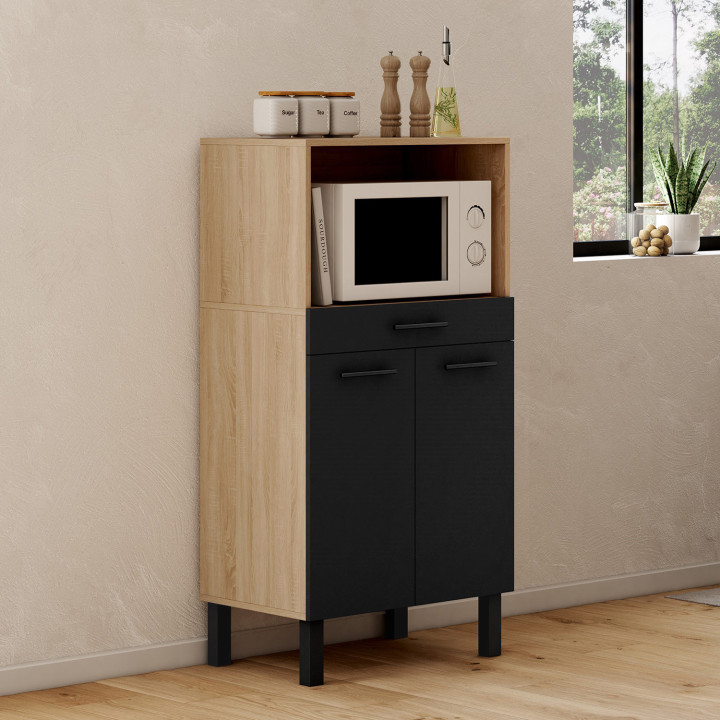 Credenza mediamente alta per microonde con cassetto e ante in faggio e nero - CINA | Zen Cart! IDMarket
